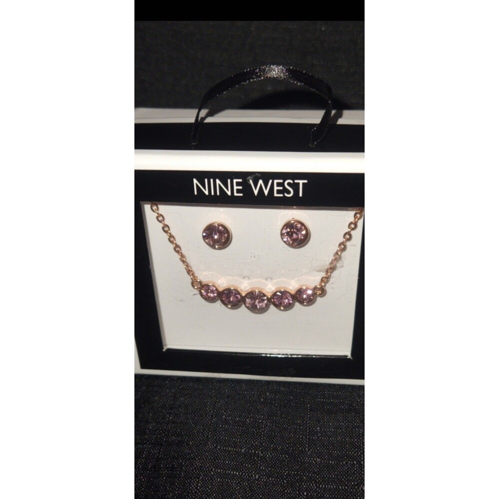Nine West 2 PC. Earring And Necklace Set With Purple Stones.